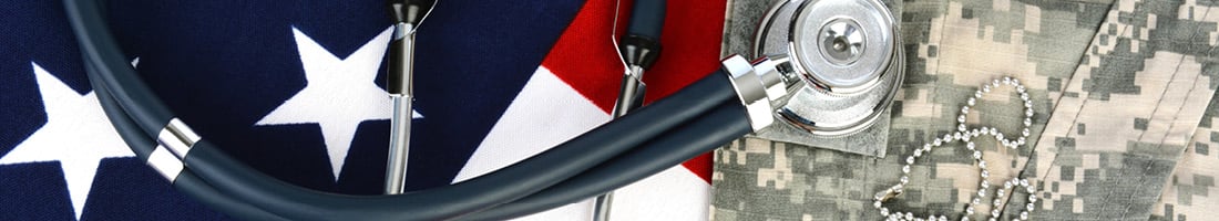 Military artwork Collage image of flat, stethoscope, fatigues, dog tags